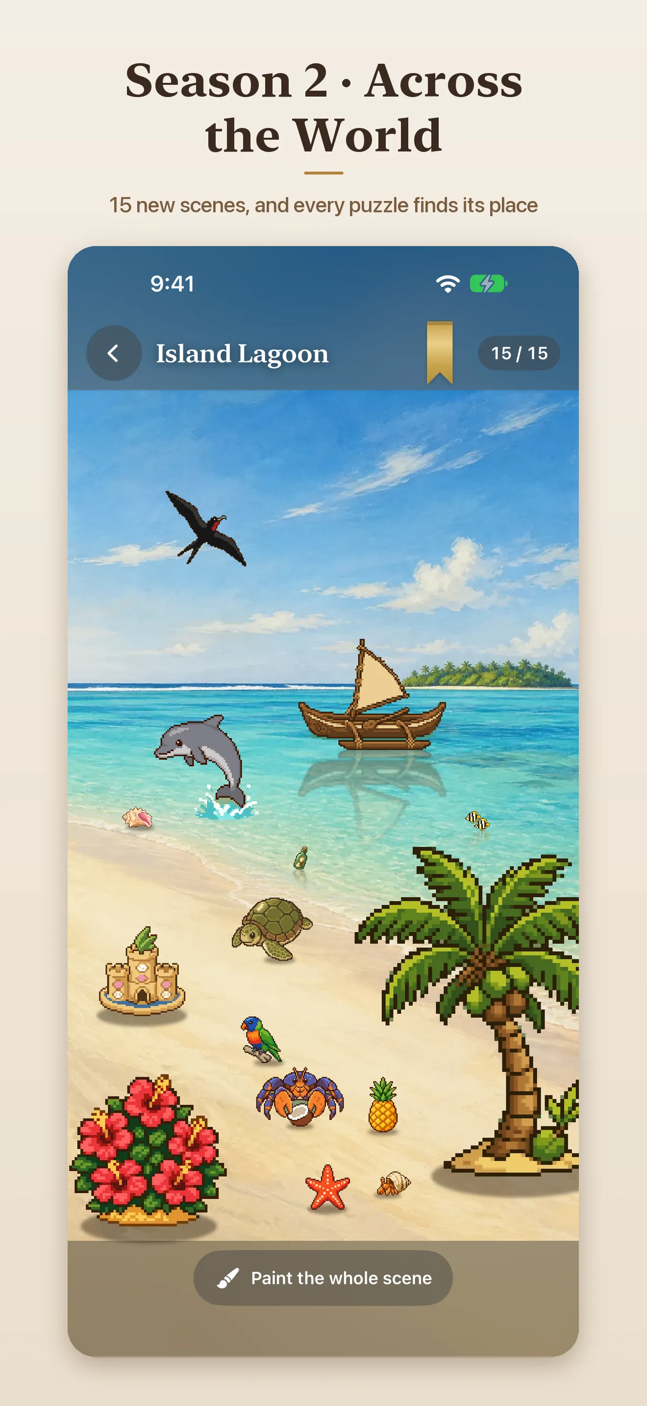 Island Lagoon, the first Season 2 scene, finished with dolphins, a sailboat and palm trees