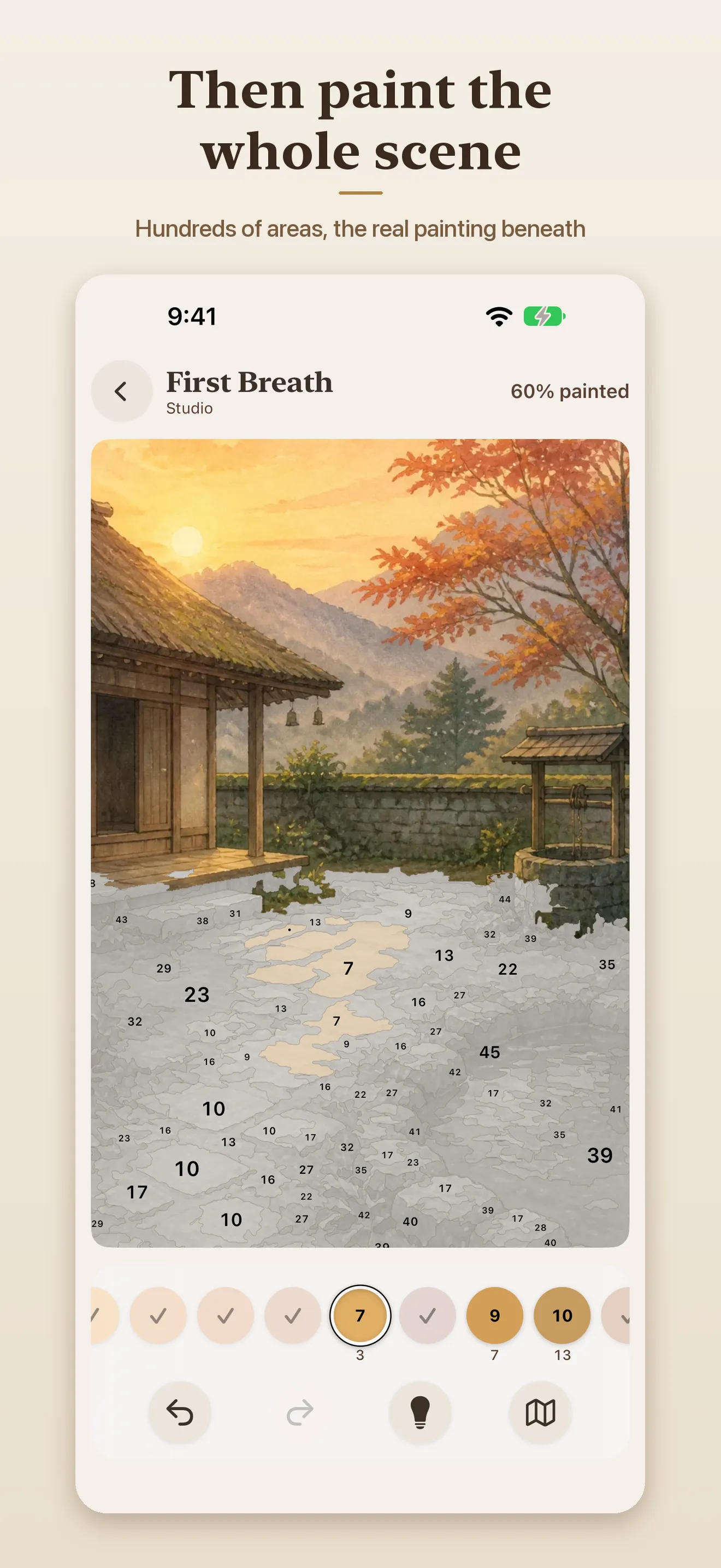 Paint the Scene: painting First Breath’s numbered areas to reveal the brushwork beneath