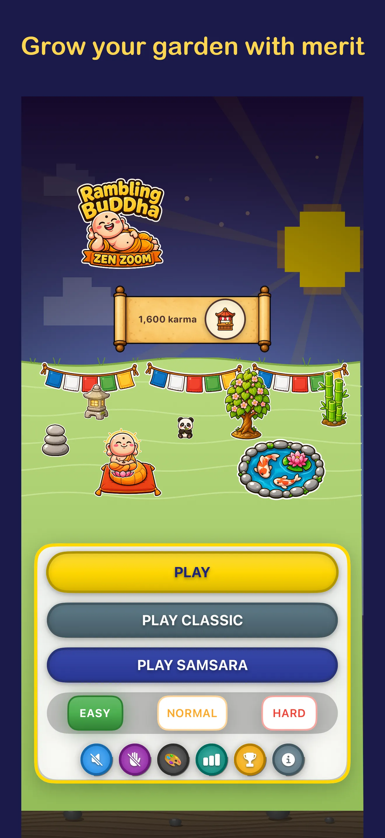 A Zen garden with a flowering tree, panda and koi pond