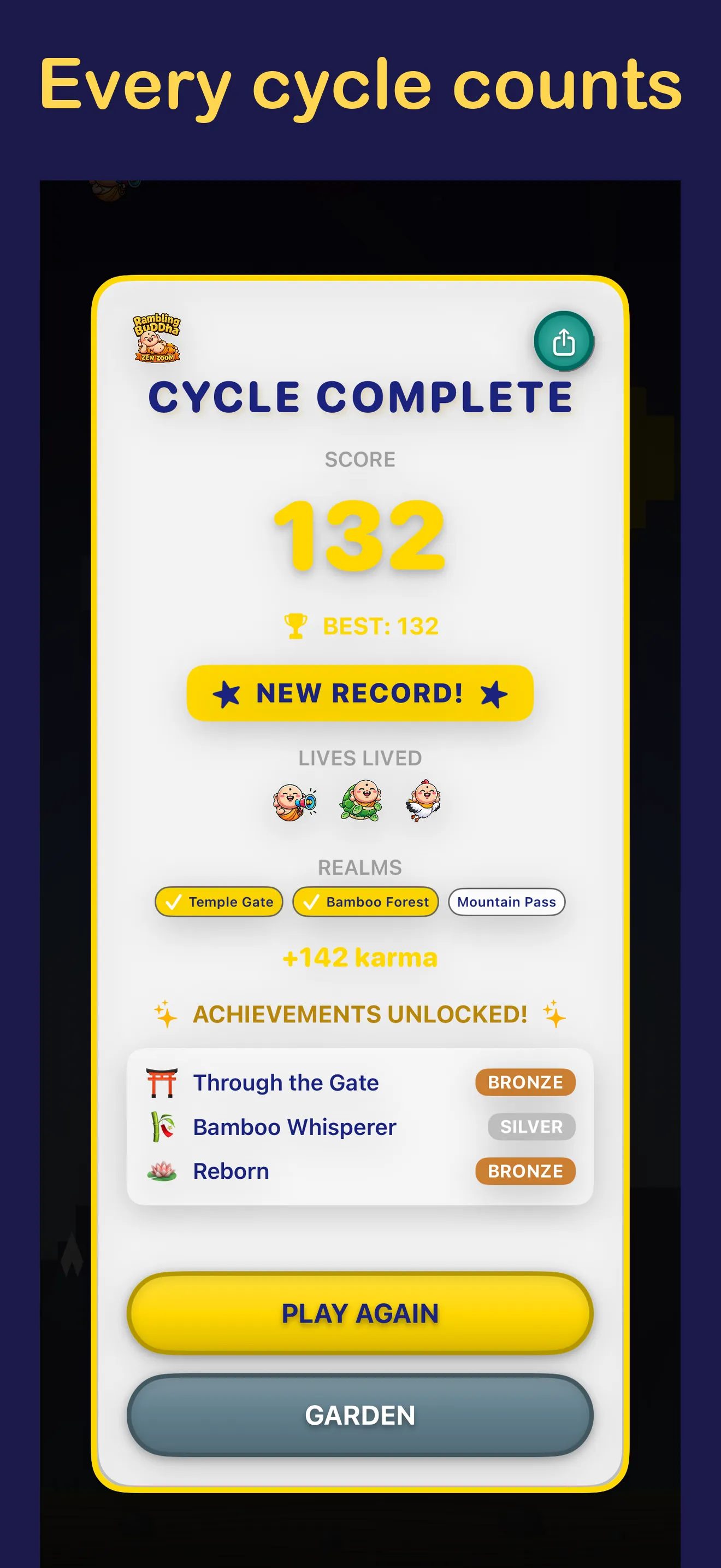 The run summary with karma earned