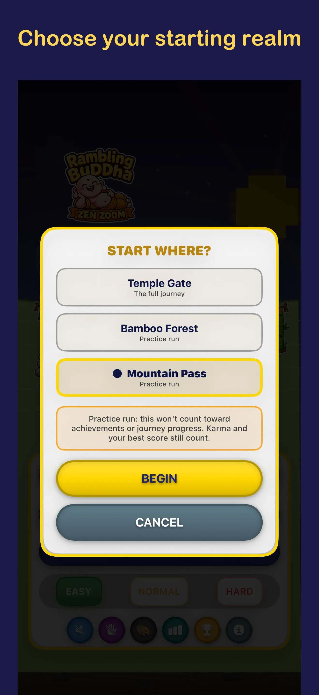 Choosing which realm to start the journey from